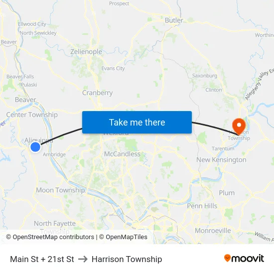 Main St + 21st St to Harrison Township map