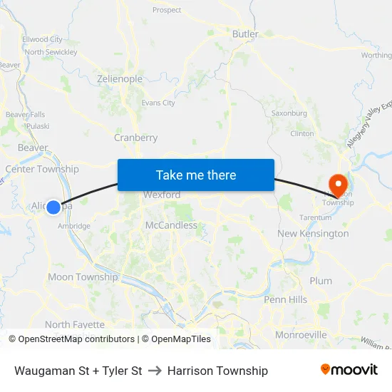 Waugaman St + Tyler St to Harrison Township map