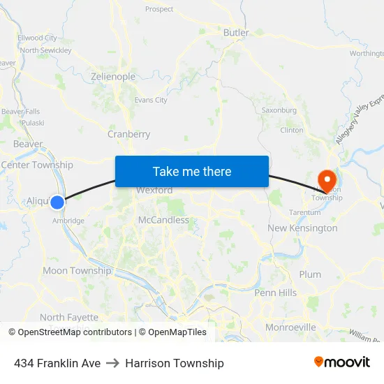 434 Franklin Ave to Harrison Township map