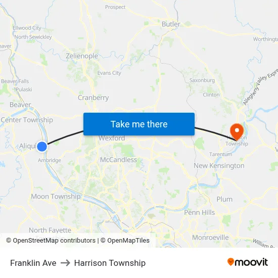 Franklin Ave to Harrison Township map