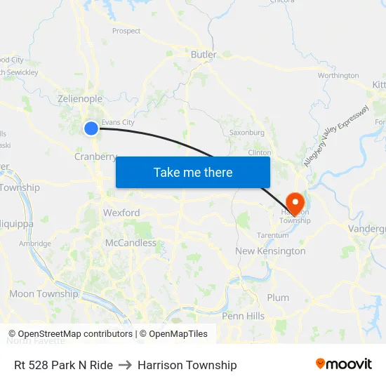 Rt 528 Park N Ride to Harrison Township map