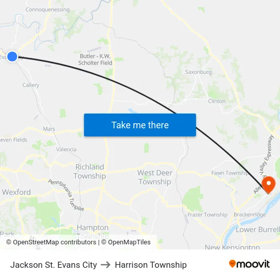 Jackson St. Evans City to Harrison Township map
