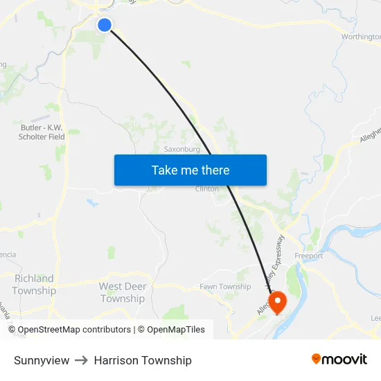 Sunnyview to Harrison Township map