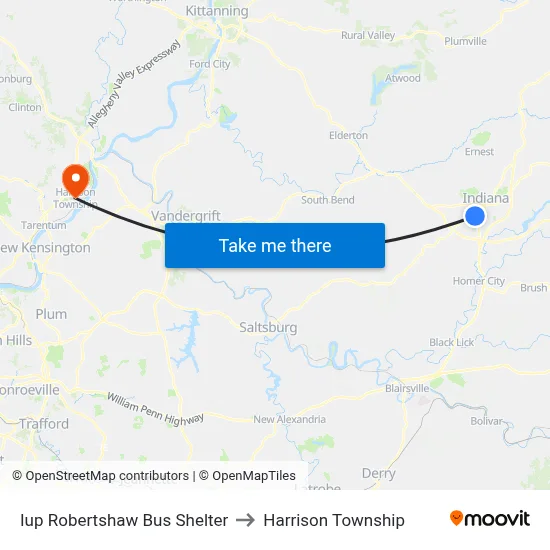 Iup Robertshaw Bus Shelter to Harrison Township map