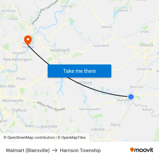 Walmart (Blairsville) to Harrison Township map