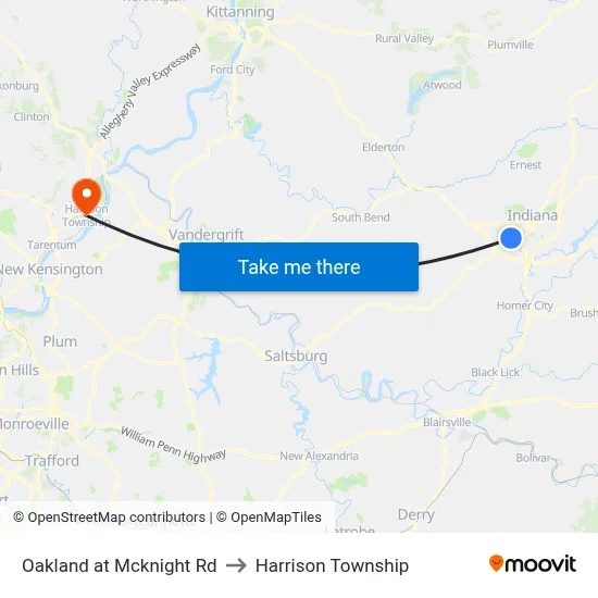 Oakland at Mcknight Rd to Harrison Township map