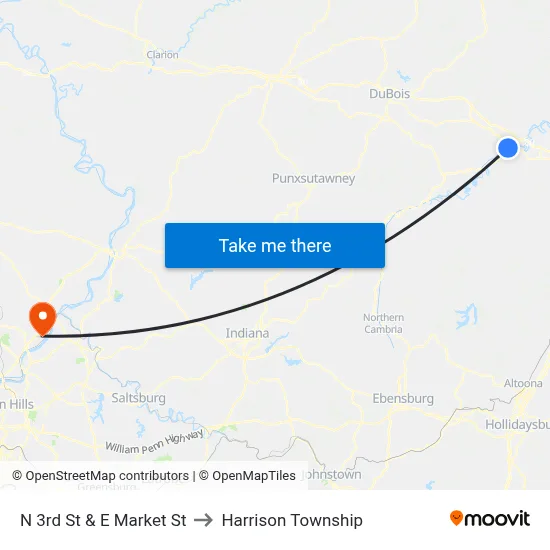 N 3rd St & E Market St to Harrison Township map