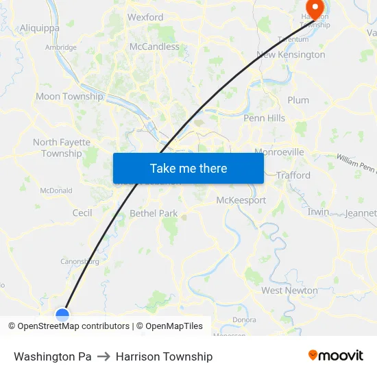 Washington Pa to Harrison Township map