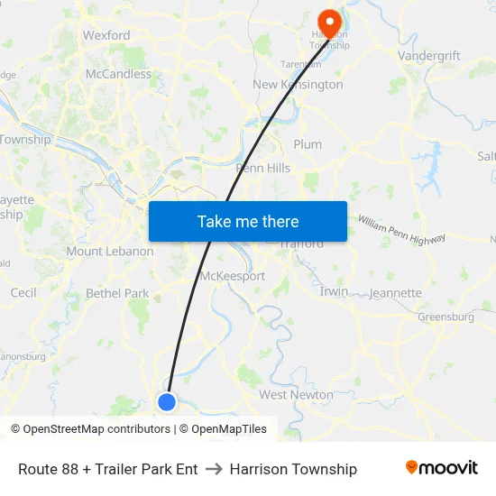 Route 88 + Trailer Park Ent to Harrison Township map