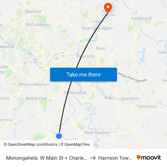 Monongahela: W Main St + Charleroi Feder to Harrison Township map