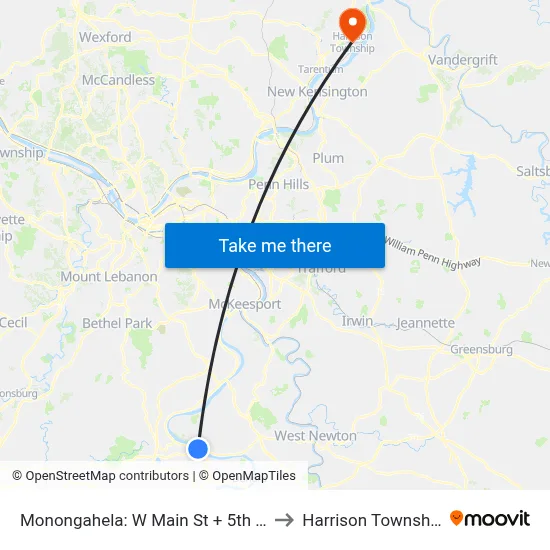 Monongahela: W Main St + 5th St to Harrison Township map