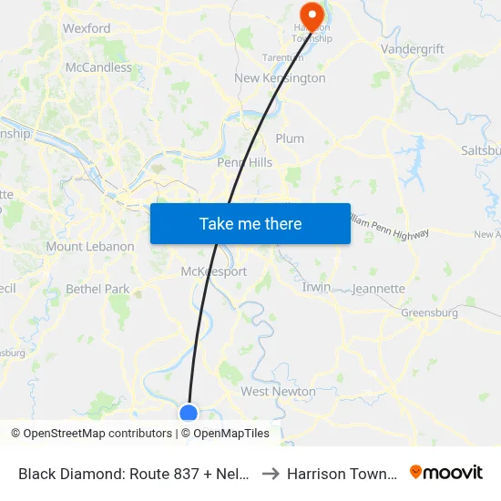 Black Diamond: Route 837 + Nelson St to Harrison Township map