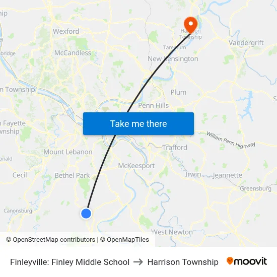 Finleyville: Finley Middle School to Harrison Township map