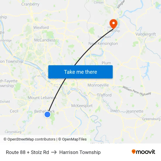 Route 88 + Stolz Rd to Harrison Township map