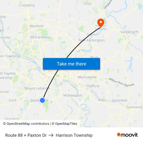 Route 88 + Paxton Dr to Harrison Township map