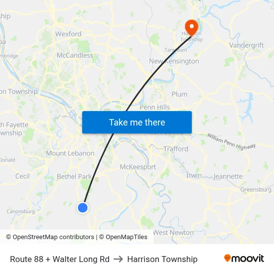 Route 88 + Walter Long Rd to Harrison Township map