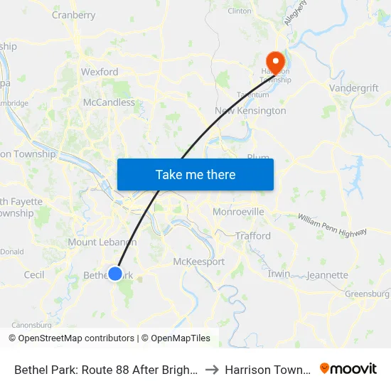 Bethel Park: Route 88 After Brightwood to Harrison Township map