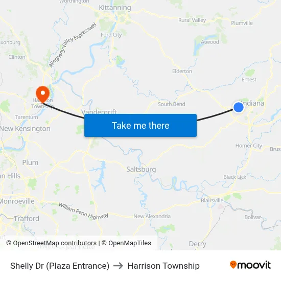 Shelly Dr (Plaza Entrance) to Harrison Township map