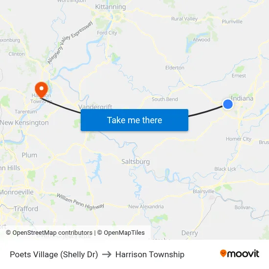 Poets Village (Shelly Dr) to Harrison Township map