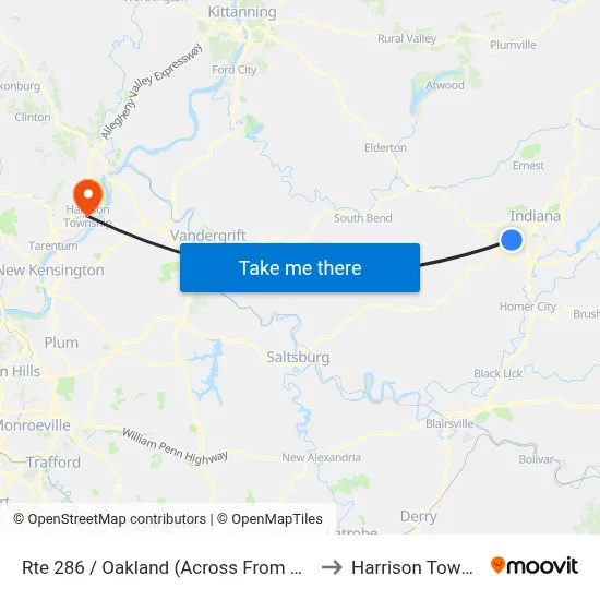 Rte 286 / Oakland (Across From King Buff to Harrison Township map