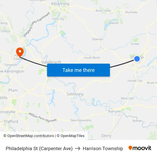 Philadelphia St (Carpenter Ave) to Harrison Township map