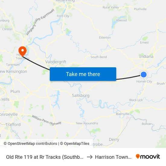 Old Rte 119 at Rr Tracks (Southbound) to Harrison Township map