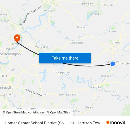 Homer Center School District (Southbound to Harrison Township map