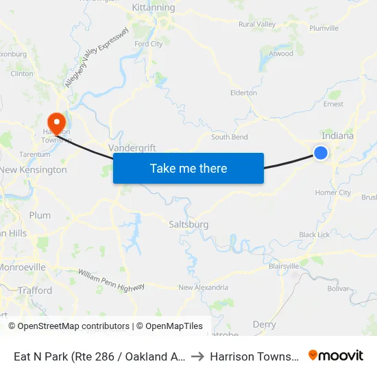 Eat N Park (Rte 286 / Oakland Ave) to Harrison Township map