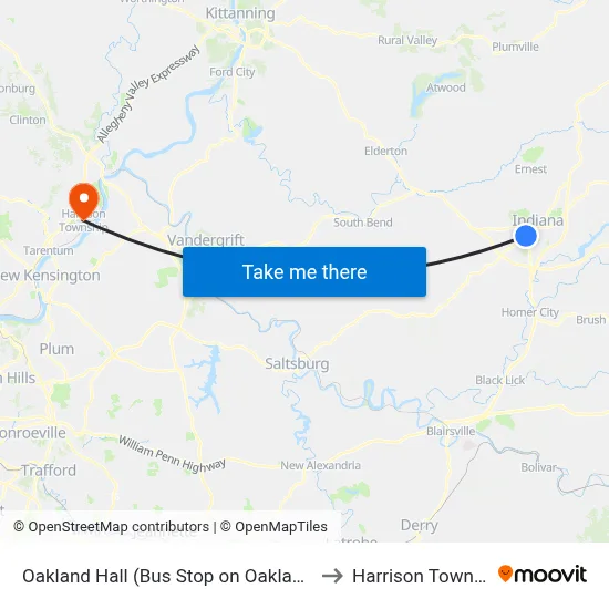 Oakland Hall (Bus Stop on Oakland Ave) to Harrison Township map