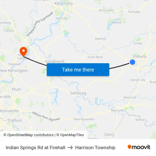 Indian Springs Rd at Firehall to Harrison Township map