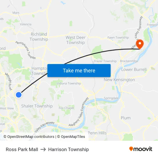 Ross Park Mall to Harrison Township map