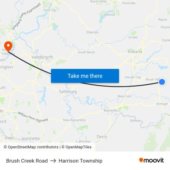 Brush Creek Road to Harrison Township map
