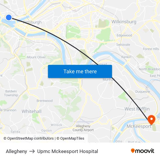 Allegheny to Upmc Mckeesport Hospital map