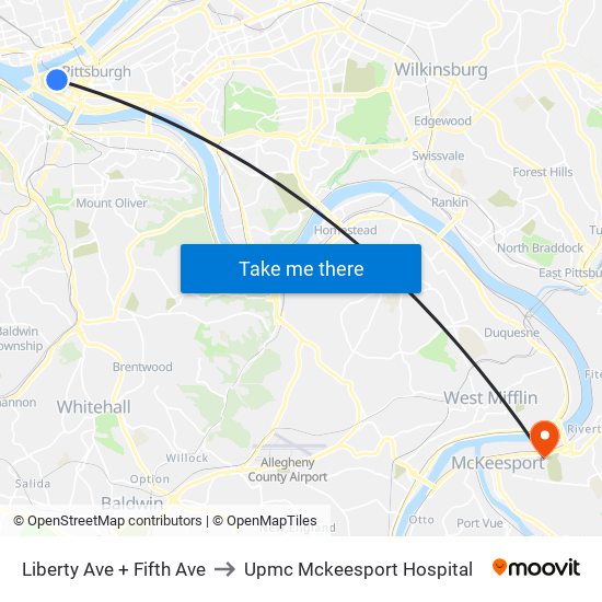 Liberty Ave + Fifth Ave to Upmc Mckeesport Hospital map