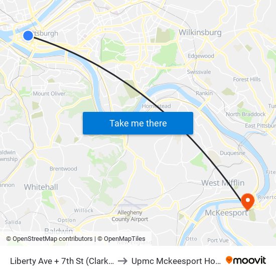 Liberty Ave + 7th St (Clark Bldg) to Upmc Mckeesport Hospital map