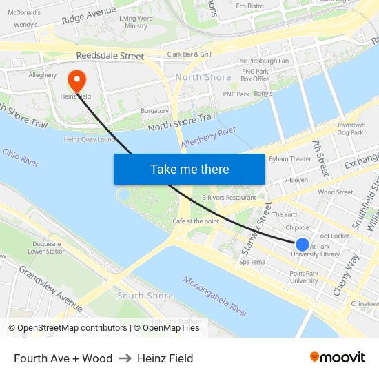 Fourth Ave + Wood to Heinz Field map