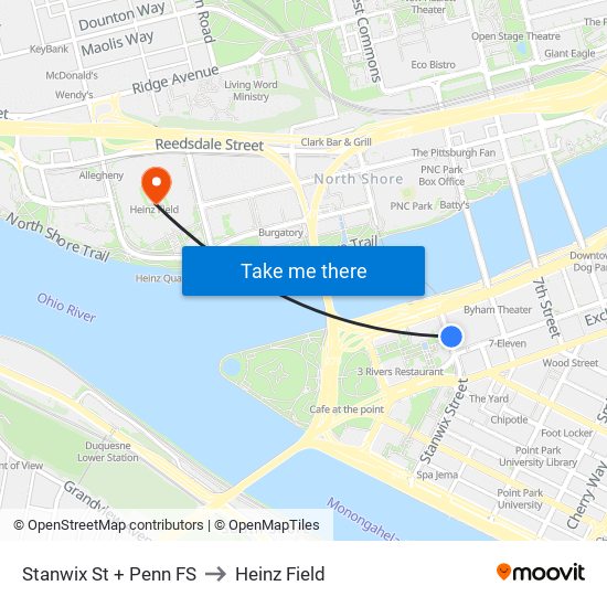 Stanwix St + Penn FS to Heinz Field map