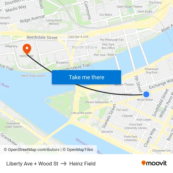 Liberty Ave + Wood St to Heinz Field map