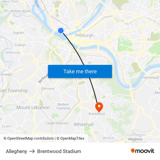 Allegheny to Brentwood Stadium map