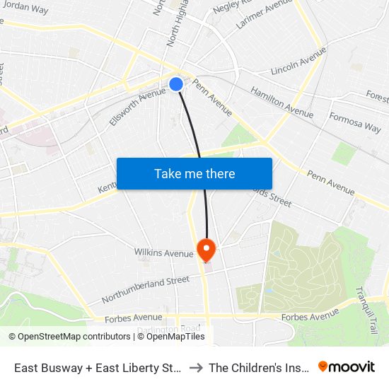 East Busway + East Liberty Station C to The Children's Institute map