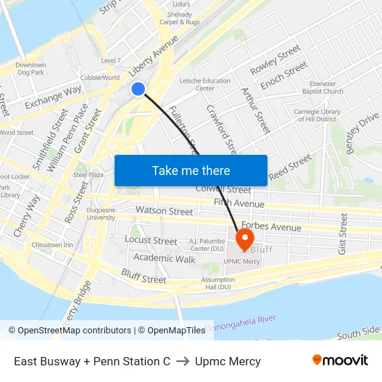 East Busway + Penn Station C to Upmc Mercy map