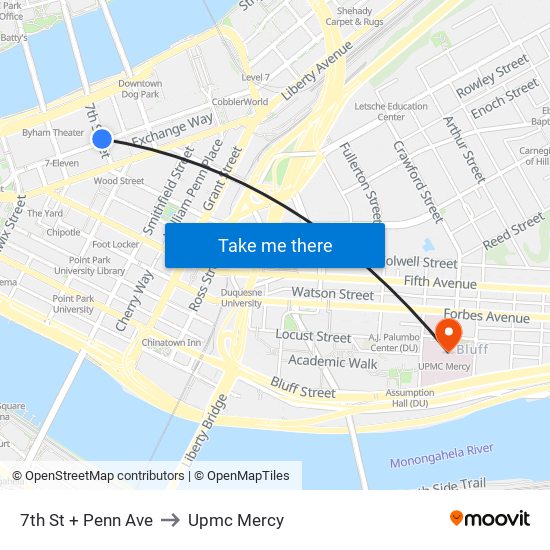 7th St + Penn Ave to Upmc Mercy map