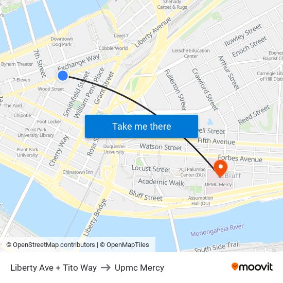 Liberty Ave + Tito Way to Upmc Mercy map