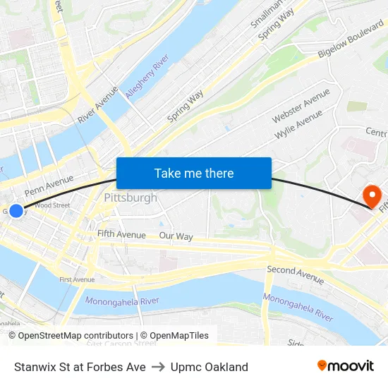 Stanwix St at Forbes Ave to Upmc Oakland map