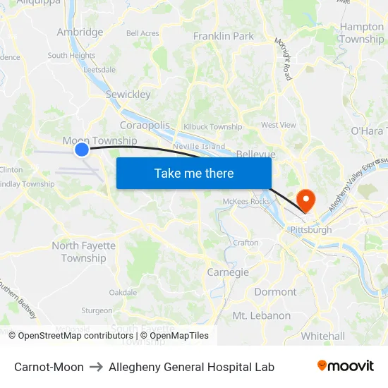 Carnot-Moon to Allegheny General Hospital Lab map