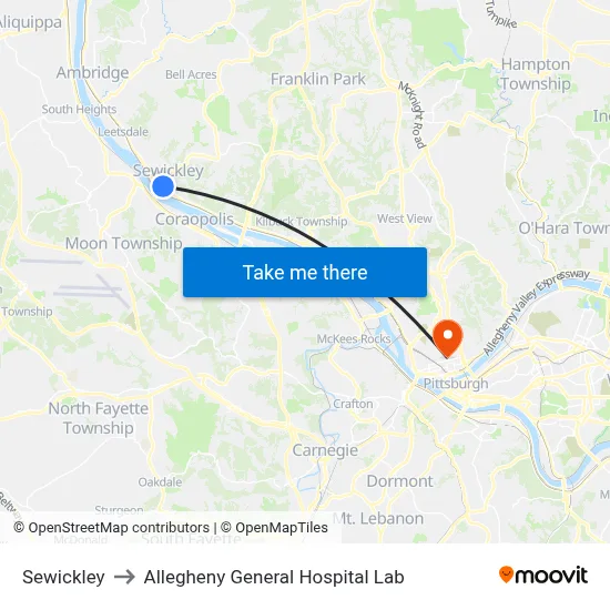 Sewickley to Allegheny General Hospital Lab map