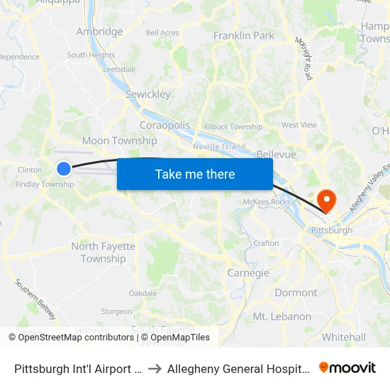 Pittsburgh Int'l Airport (PIT) to Allegheny General Hospital Lab map