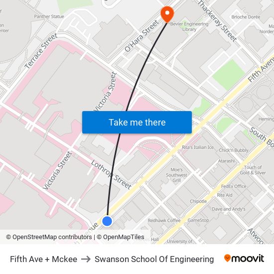 Fifth Ave + Mckee to Swanson School Of Engineering map