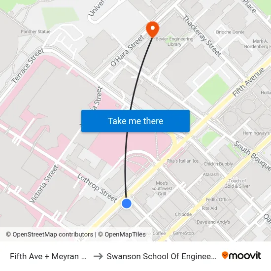 Fifth Ave + Meyran Ave to Swanson School Of Engineering map