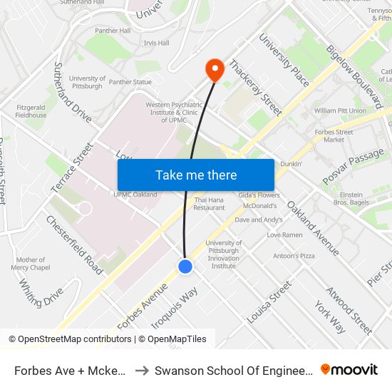 Forbes Ave + Mckee Pl to Swanson School Of Engineering map